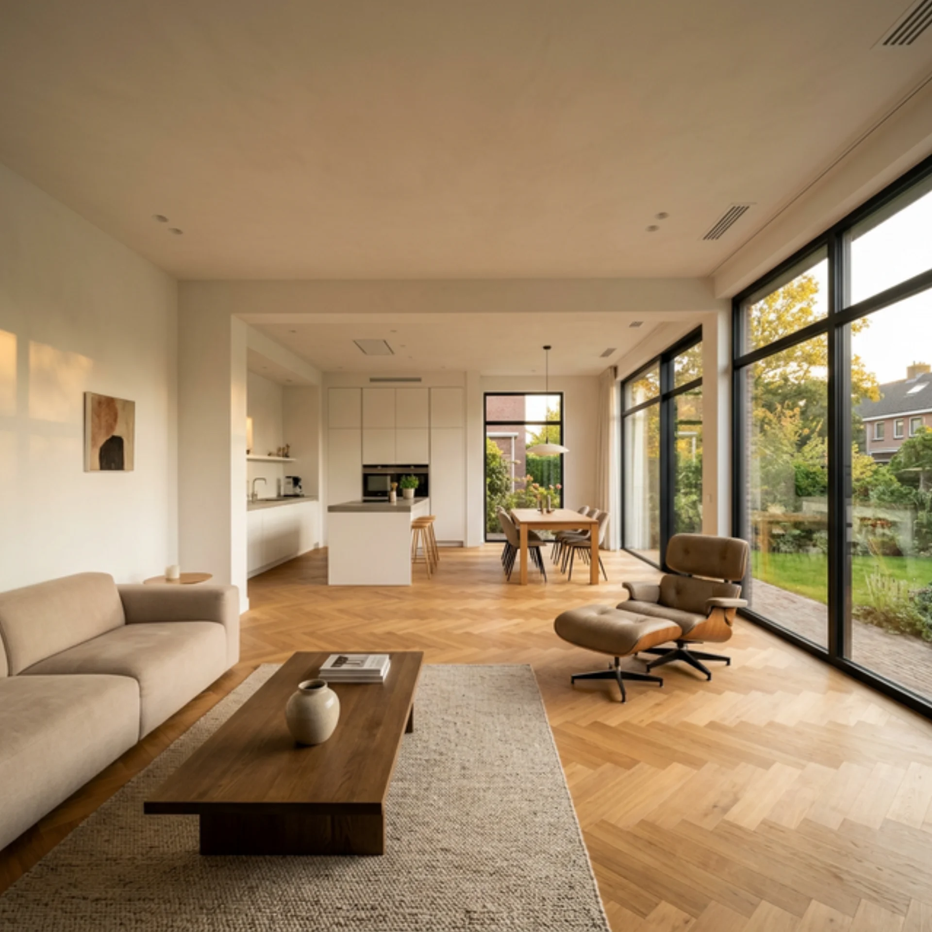 Prachtig afgewerkte moderne woonkamer met strak stucwerk door Afwerkmeester