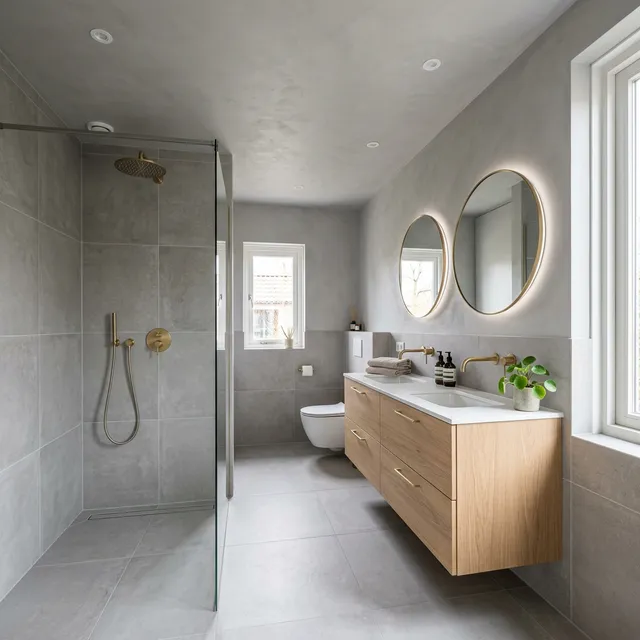 Gerenoveerde badkamer met glad stucwerk