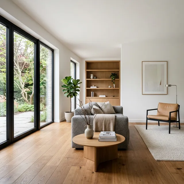 Strak gestucte woonkamer met modern interieur