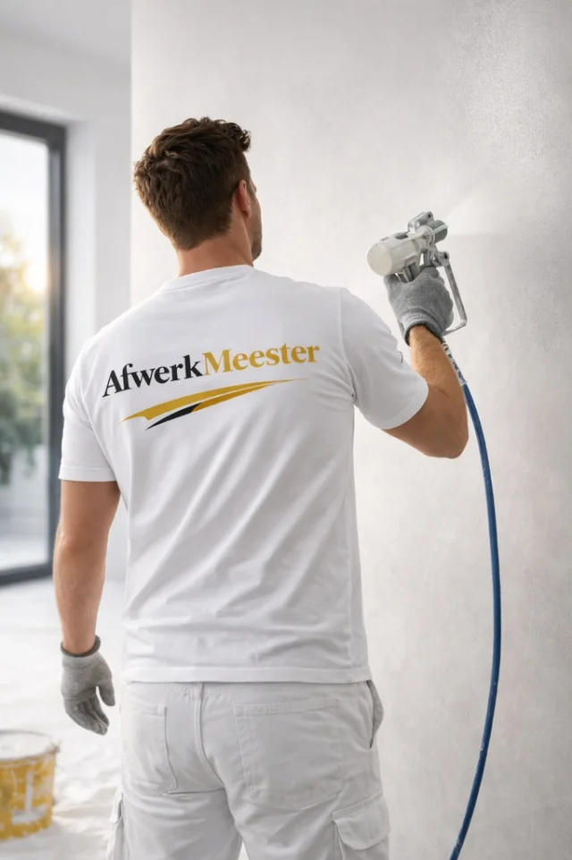 Schilder die een wand netjes afwerkt in een modern interieur.